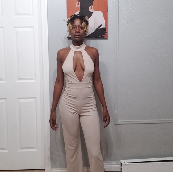Tan Chocker jumpsuit Romper - Picture 5 of 9